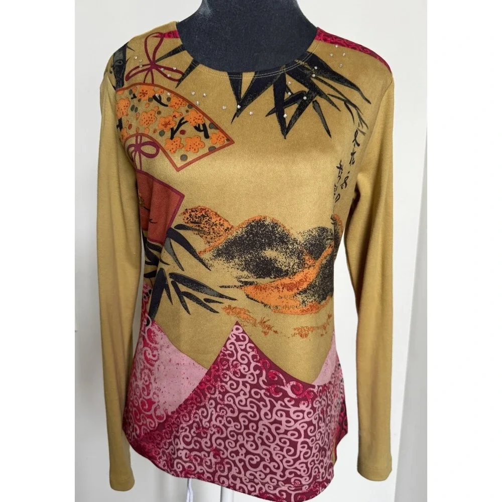 Vintage‎ Y2K 90s Pierre Cardin Top S Artsy Crystal Embellished Asian Grunge - Picture 16 of 16